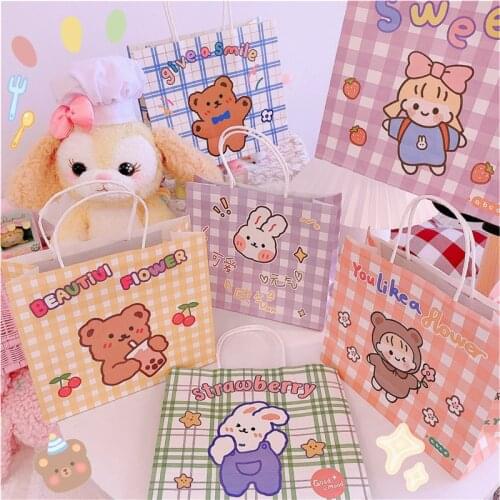 3pcs/lot New Grid girl Gift Bags Kraft Packaging Handle Paper Storage Bag for Wedding Candy Favor Bag With Handle Gift Bag