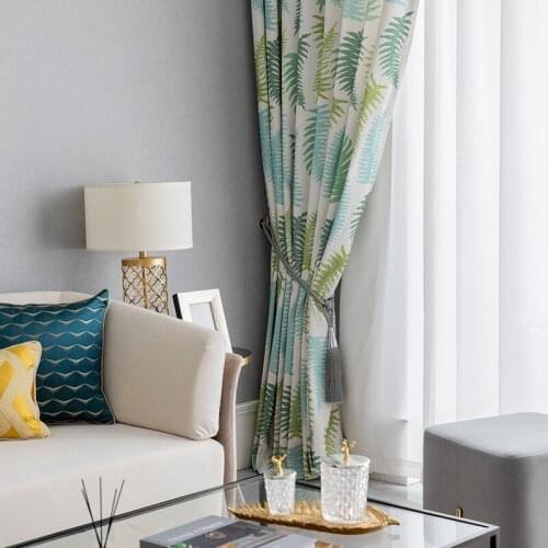 Polyester Cotton Printing Curtain Simple Layer Dyeing Modern Curtains for Living Room Bedroom Windows Tulle Green Curtain Custom