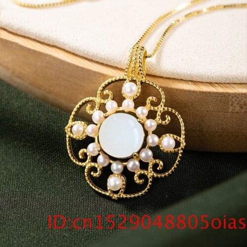 Natural Hetian Jade Retro Pendant Necklace Amulet Jewelry Chalcedony for Gifts Women 925 Silver Fashion