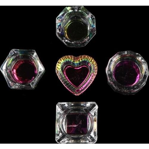 Rainbow Crystal Clear Acrylic Liquid Dish Dappen Dish Glass Cup With Cap For Acrylic Powder Monomer Nail Art Tool Kit Hot