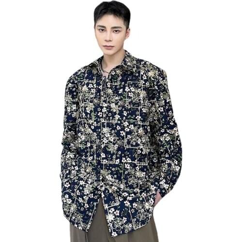 Hollow Embroidery Flower Fashionable Wide Shoulder Mens Long Sleeve Shirts Male Korean Streetwear Vintage Dress Shirt Coat
