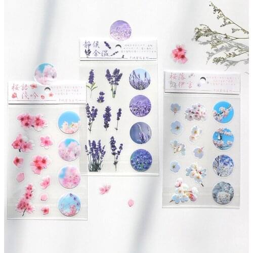 The Season of Flowers Sticker Set Lavender Pink White Cherry Daisy Floral Stickers Decoration Adhesive DIY Diary Gift A6484