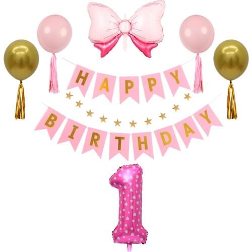 10pcs Pastel Pink Blue Globos 1-9 Birthday Banner Set Gold Foil Tassel Baby Shower Decorations Balloons Kid Birthday Party Decor