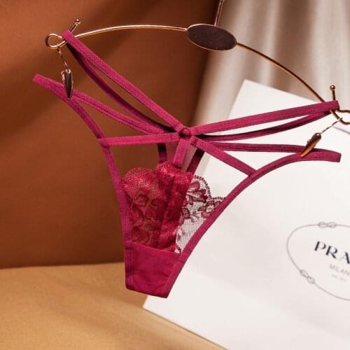 Sexy Thong Women Cross Belt Hollow G-String Lace Mesh Female Underwear Floral Low Waist Anal Whore Panties See Through Lingerie