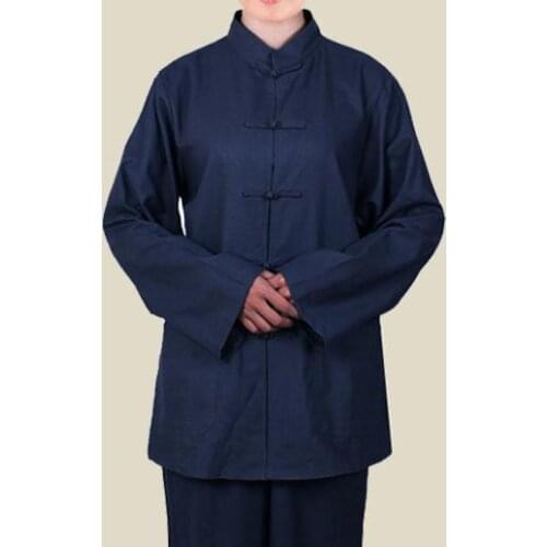 UNISEX linen dark blue lay suits uniforms meditation buddhist monks abbot nun clothes clothing sets
