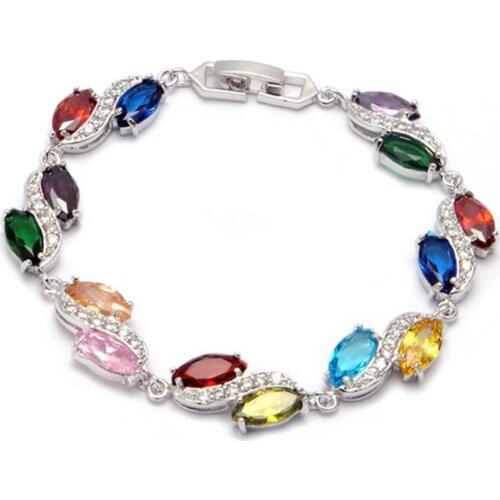 Fleure Esme gorgeous Wedding charms bracelets Jewelry for women Red Pink Blue Yellow Peridot Cubic Zirconia Rhodium Plated R676