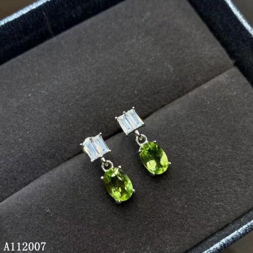KJJEAXCMY fine jewelry 925 sterling silver inlaid natural peridot gemstone female earrings noble Ear Studs support detection