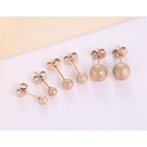 Martick Fashion Woman Stud Earrings Scrub Steel Boll Rose Gold Color Brincos Size 0.4/0.6/0.8cm Low Price Wholesale E133