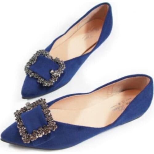 Ladies Flock Flats Crystal Buckle Pointy Toe Plus Size 42-34 Tender Soft Shoes Nice Looking 2019 New Arrivals Women Flats Red