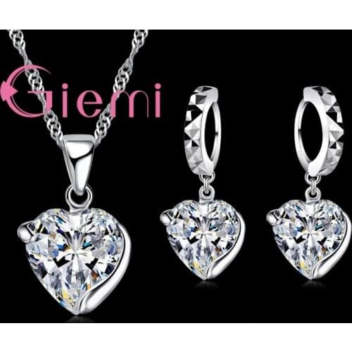 Forever Love Heart Austrian Crystal 925 Sterling Silver Female Jewelry Set Pendant Necklace Earrings Women Party Accessory