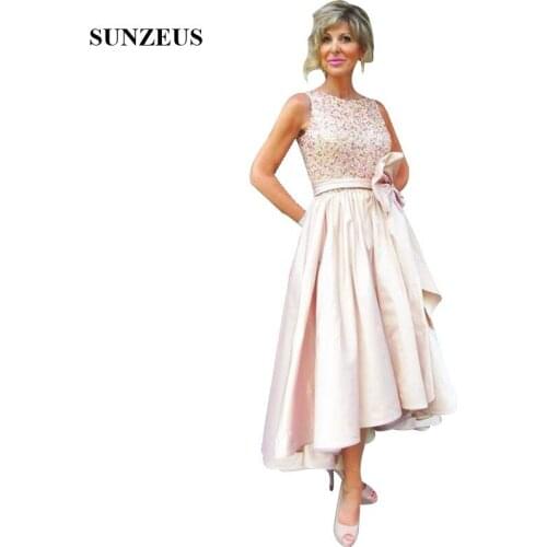 Beaded Mother of The Bride Dress A-line Tank Sleeveless Tea Length Women Party Gowns Prom Dress High Low CM0130