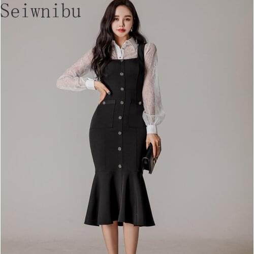 Spring Mermaid Vintage dress Sleeveless suits Women Dresses Female lace blouse suits Robe Femme Vestido women two piece outfits