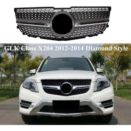 1 Piece Black Diamond Style For B-ENZ GLK Class X204 2012 2013 2014 Silver Kidney Mesh Grille Car Accessories For X204