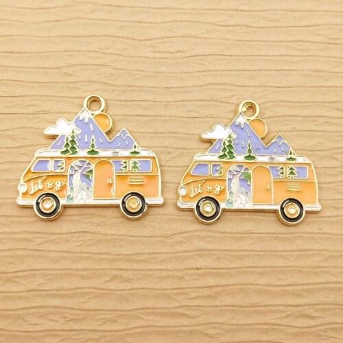 10pcs 27x30mm enamel mountain bus charm for jewelry making crafting fashion earring pendant diy bracelet charm necklace charms