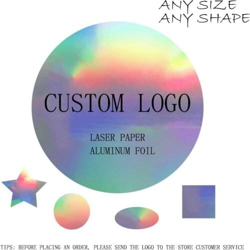 100pcs 2021 Silver Laser Personalized logo adhesive Stickers Customize Waterproof Wedding Birthdays best service