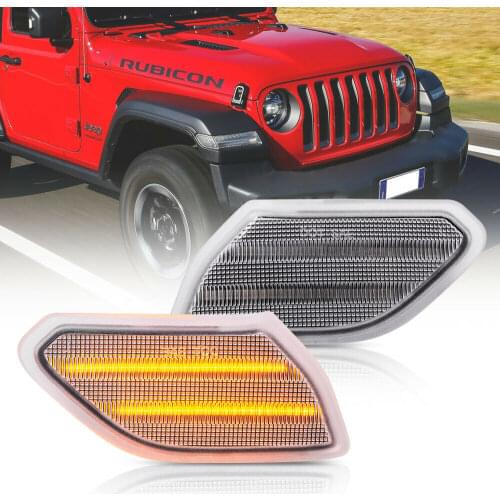 2pc Clear Lens Led Front Side Marker Light for 2018-up Jeep Wrangler JL Gladiator JT 2Pcs Full Led Turn Signal Lamps Amber Color