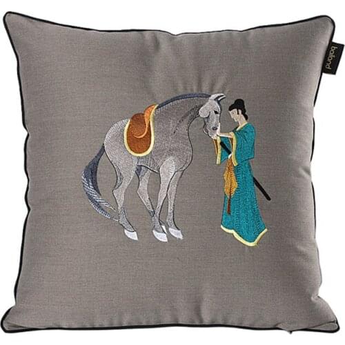 45/50cm grey cusihon cover riding horse embroidered pillow case decorative wasit pillow cover sofa decor
