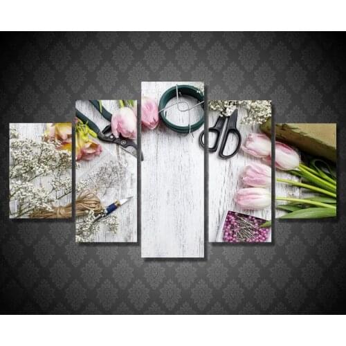 5 piece Painting Canvas Print HD Printed flower tool scissors tulip room decor poster picture canvas wholesale drop shipping