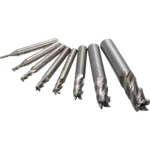 8Pcs End Mill Set HSS Straight Shank 4 Flute End Mill CNC Cutter Drill Bit Tool 2-12mm For Die Block Steel Wrought Iron