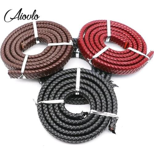 Aiovlo 1yard/lot 12x6mm Braided Real Leather Cord Bracelet Findings Flat Leather Rope Thread for DIY Jewelry Making Supplies