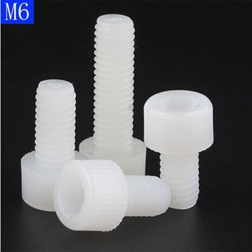 M6 x 1.0mm White Plastic Nylon Socket Head Caps Screws Metric DIN 912 Coarse Bolts NYLON66 Metric ISO 4762