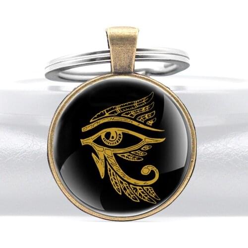 Ancient Egypt Wing The Eye of Horus Glass Cabochon Key Chain Classic Men Women Jewelry Key Rings