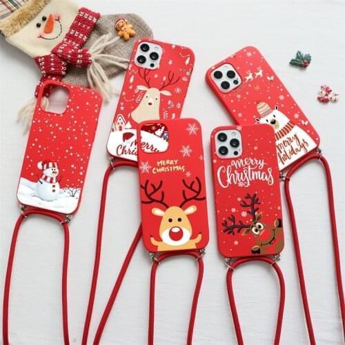 Necklace Lanyard Rope Case For Xiaomi Mi 11 Lite A3 Poco X3 F3 Redmi Note 9 10 10T 9T 8T 8 9A 7A 9S Pro Soft TPU Christmas Cover