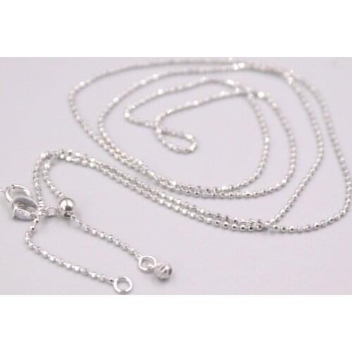 Pure 18K White Gold Necklace Width 1mm Carved Beads Link Chain Adjustable Necklace 3.5g / 24inch For Men Women Gift