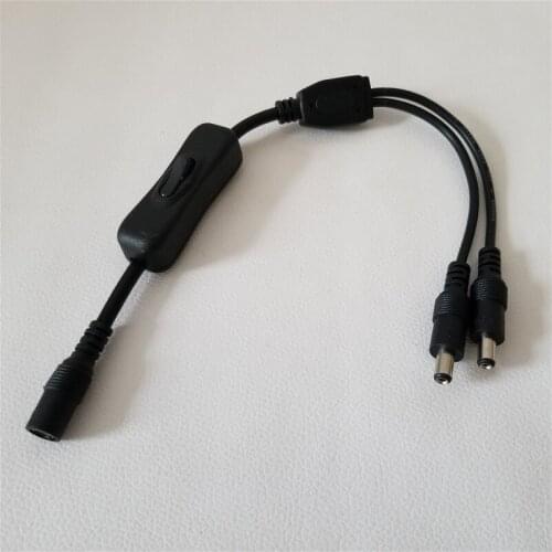 DC 2.1*5.5mm Power Monitoring Cable with On-Off Switch 1 to 2 Splitter Wire Female to 2 Male Black 30cm