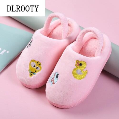Winter Slippers for Boy Girl Duck Cartoon Cute Warm Flat Shoes Children Non-Slip Home Indoor Fashion Kids Slides Flip Flops