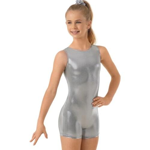 Silver Kids Tank Metallic Bikektard For Girls Gymnastics Toddler Ballet Dance Unitards Short Spandex Shiny Dance Tights