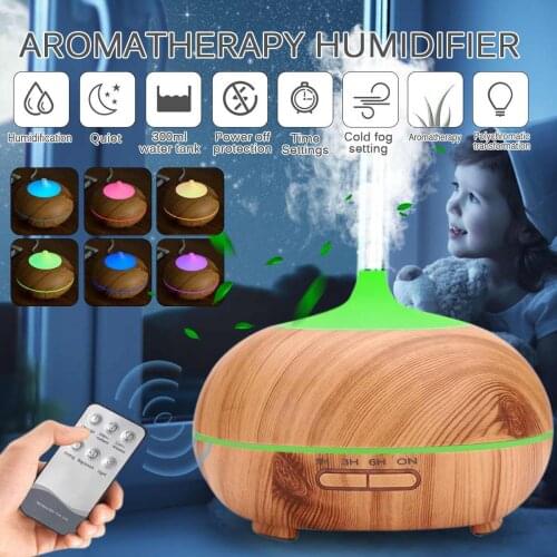 300ML Electric Humidifier Essential Aroma Oil Diffuser Ultrasonic Wood Grain Air Humidifier Mini Mist Maker LED Light