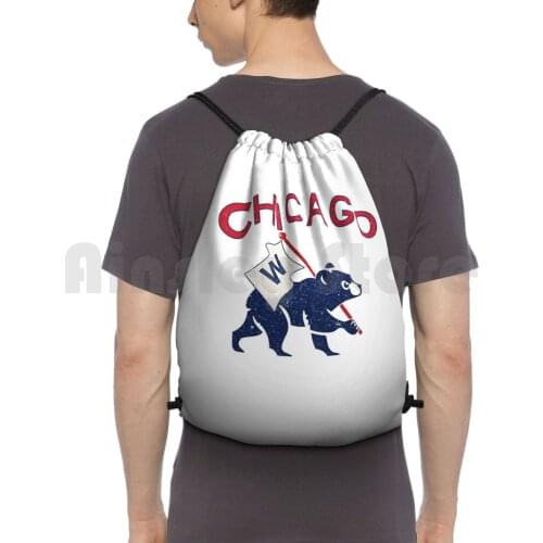 - Fly The W Backpack Drawstring Bags Gym Bag Waterproof Wrigley Cubbies Cubs Field Baseball Ball Game Take Me Out Baez