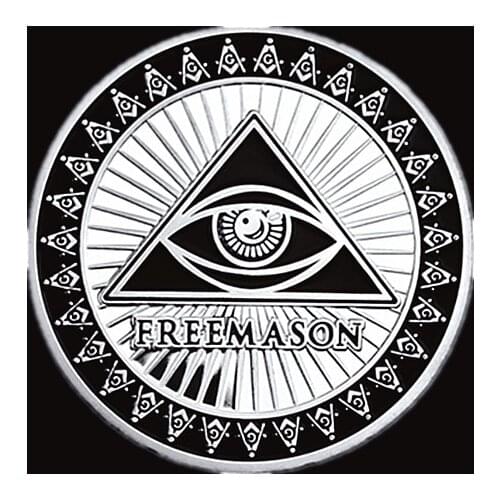 Freemason Masonic Brotherhood Challenge Coin Free and Accepted Masons Silver Plated 1oz Masonic Symbols Bullion&Coin Collections