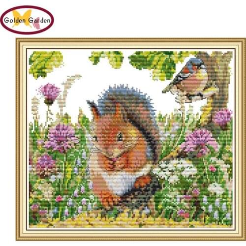 GG Squirrel&bird Animail Joy Sunday Painting Cross Stitch Embroidery Needlework Kits Cotton Canvas Cross Stitch for Home Decor