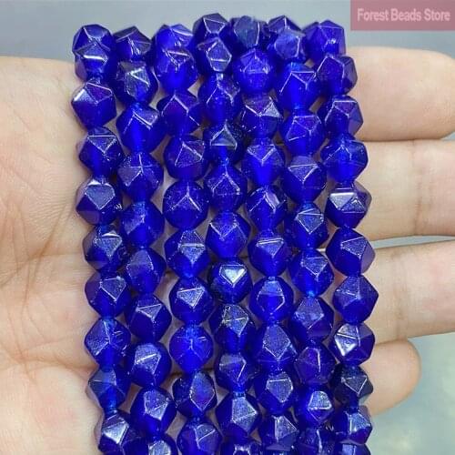 8MM Faceted Translucent Lapis Lazuli Dark Blue Chalcedony Spacers Beads for Making Jewelry DIY Handmade Accessories Bracelet 14"