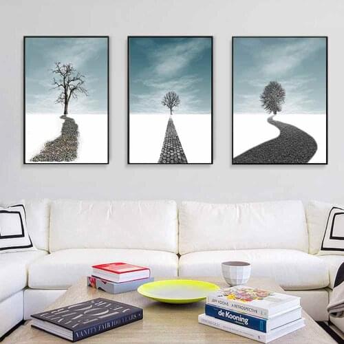 HAOCHU The Road Tree Snowfield Canvas Painting For Living Room Home Decor Painting Print Poster Simple Nordic Wall Picture