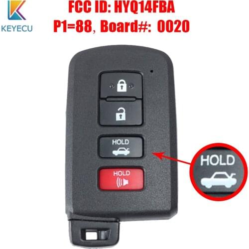 Keyecu Smart Remote Car Key Fob 4 Buttons for Toyota Avalon Camry Hybrid Corolla LE SE XSE XLE FCC ID: HYQ14FBA, Board#: 0020