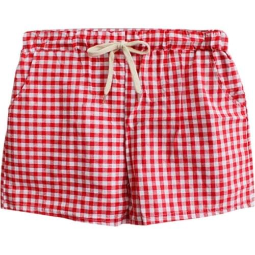 Plaid Sleep Bottom Women Cotton Shorts Home Red Pajamas Sexy Soft Slip Summer Short Drawstring Pant Big Size Student Sleepwear