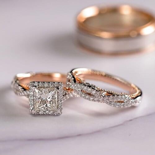 18K Rose Gold Rings 3pcs for Couple Luxury Full Diamond with Diamond Fine Jewelry Set Bizuteria Anillos Mujer Gemstone Rings