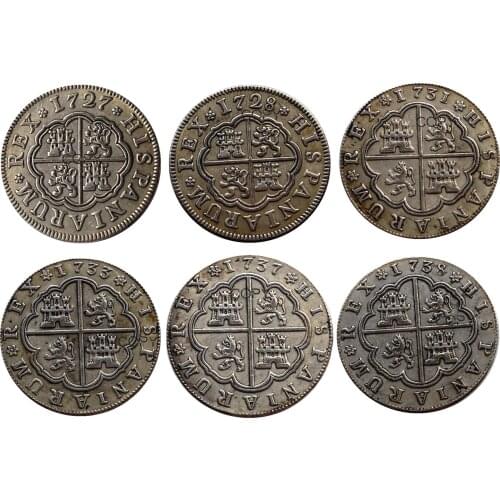 Spain Resl 1727-1738 6PCS Silver Plated Copy Coins