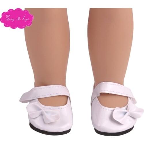 Dolls shoes American simple white bow dress shoe fit 18 inch Girl doll and 43 cm baby accessories s225