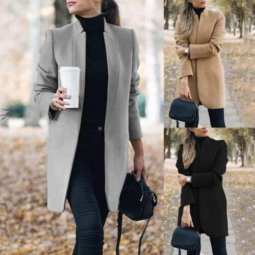 Fashion Plus Size Women Woolen Coat Office Lady Autumn Solid Color Stand Collar Woolen For Womens Clothings