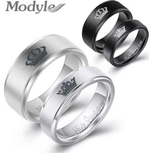 Modyle Fashion Stainless Steel Couple Rings Black Crown Her King His Queen Couple Jewelry Anniversary Valentines Day Gifts