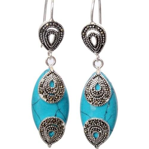 Fashion jewelry Free Shipping Elegant 925 Silver Jewelry Blue Marcasite Waterdrop Earrings 14/5"