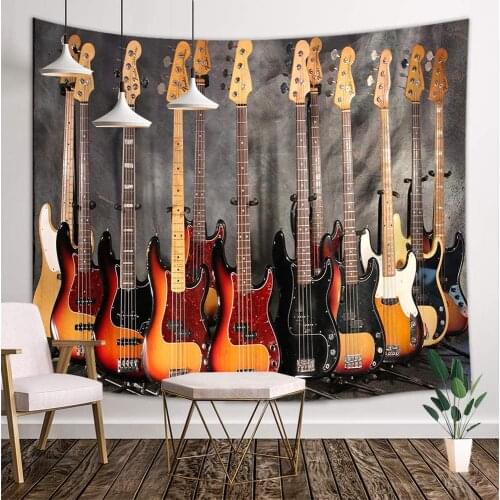 Music Lover Tapestry Wall Hanging, Guitar Concert Instruments in Old Houses Hippie Art Home Art Decor