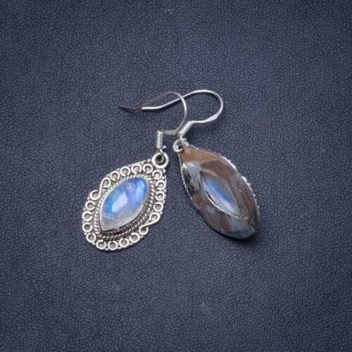 Natural Rainbow Moonstone Handmade Unique 925 Sterling Silver Earrings 1.25" Y0968