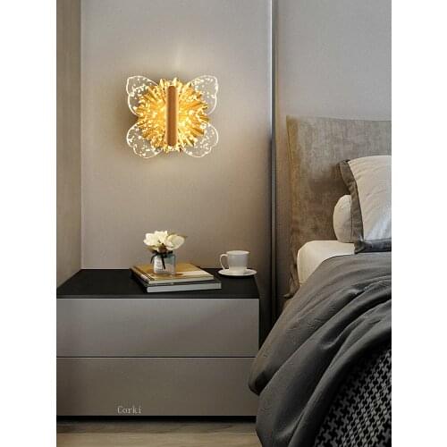 Nordic Designer Golden Leaf Butterfly Pvc Led Wall Lamp Kids Bedroom Bedside Sleeping Night Lights Loft Hallway Sconce Home Deco