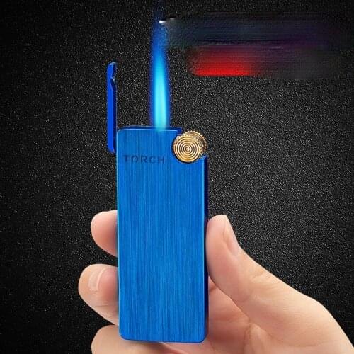 The New Brushed Open Cover Grinding Wheel Straight Into The Lighter Blue Flame Inflatable Windproof Lighter Gadgets for Men Gift