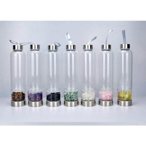 Wholesale Glass Healing Crystal Water Drink Bottle Elixir Infuser Gemstone #213